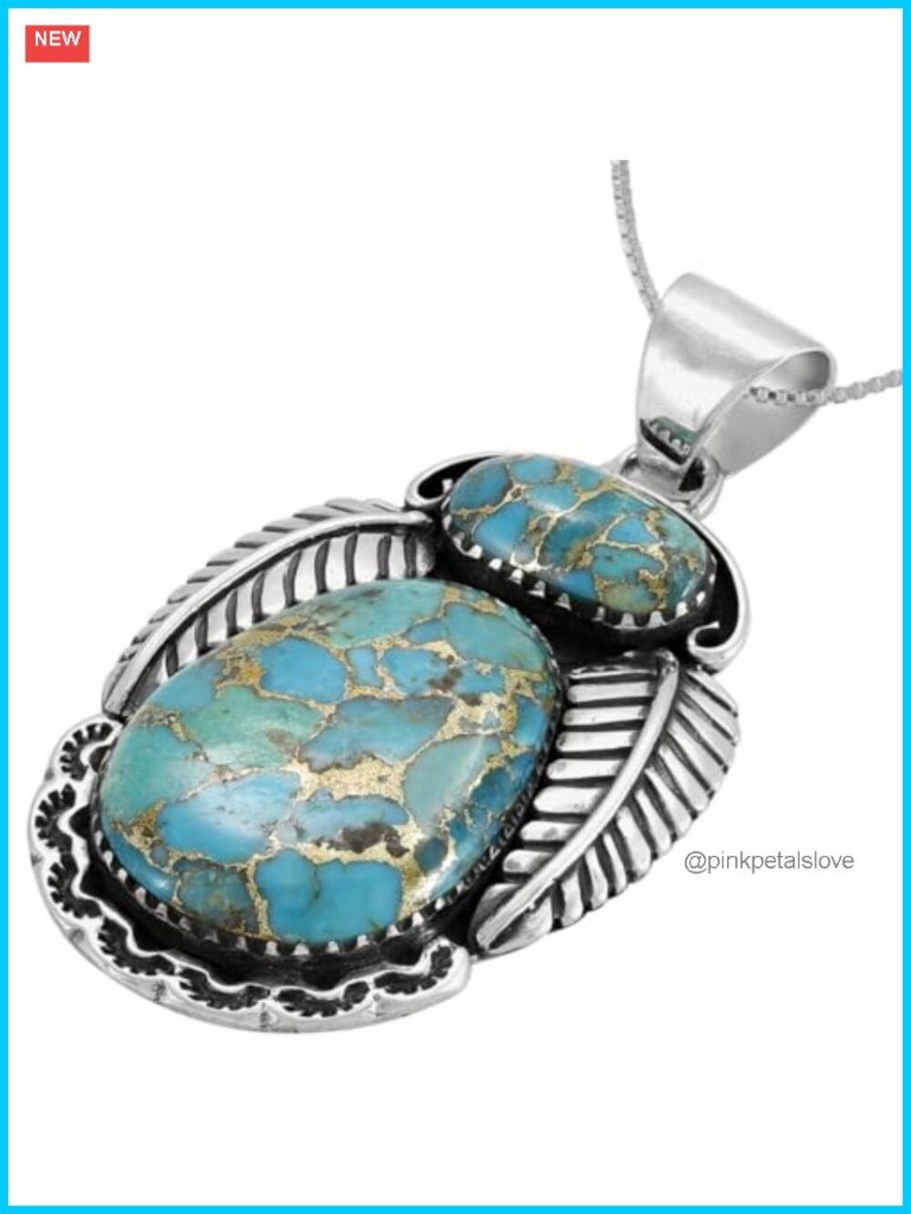 Turquoise Necklace 925 Sterling Silver Pendant & 20" Chain Southwestern Style